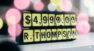 A flip board display showing a personalized price of $4,999.00 and the name R. Thompson, illustrating dynamic pricing personalization.