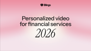 Title card with a soft pink gradient background reading Personalized video for financial services 2026 with the Blings logo at the top
