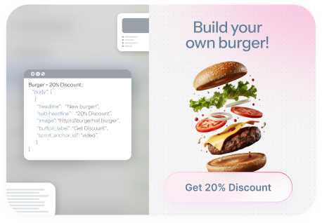 Personalized video frame inviting the viewer to build their own burger with a twenty percent discount.