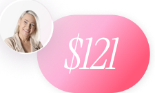 Personalized avatar beside a pink price tag reading 121 dollars, representing dynamic pricing.