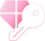 Pink Blings gem icon paired with a key, representing data privacy and security.