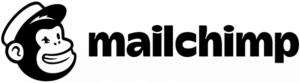 Mailchimp logo in black with the monkey mascot.