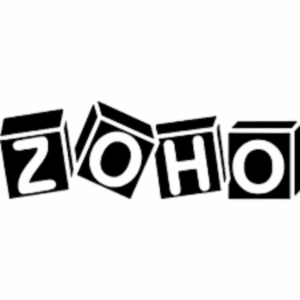 Zoho logo with the letters set in tiles, in black and white.