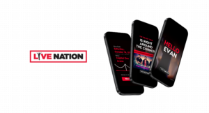 Case study cover for Live Nation showing three smartphones with a personalized fan video.