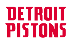 The Detroit Pistons wordmark logo in red on a black background.