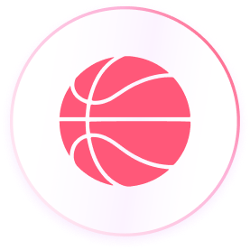Gaming vertical graphic showing a basketball icon illustrating seasonal sports offerings.