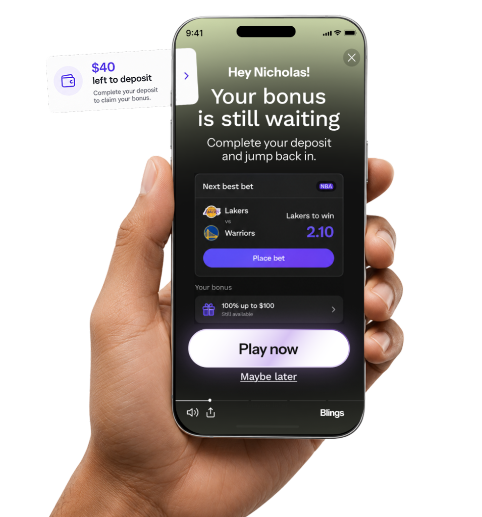 Gaming vertical graphic showing a hand holding a phone with an email and app notification.