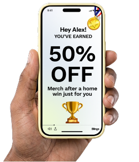 A phone playing a personalized video with a fifty percent off offer and confetti.