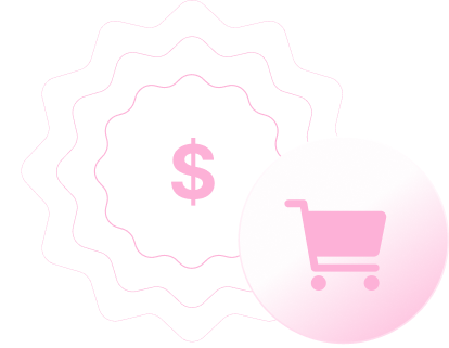 Pink shopping cart icon with a dollar sign, illustrating order recovery.