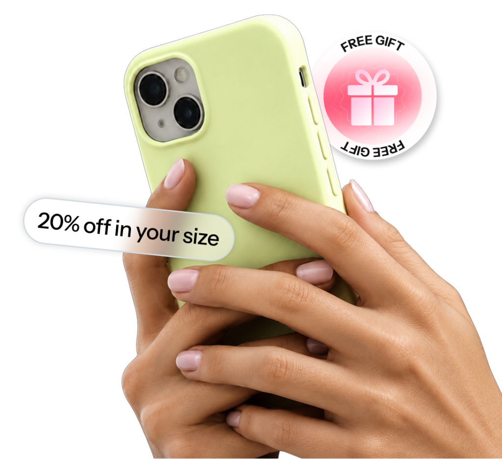 A hand holding a phone that plays a personalized video with a twenty percent off in-store offer, illustrating the store and field teams use case.