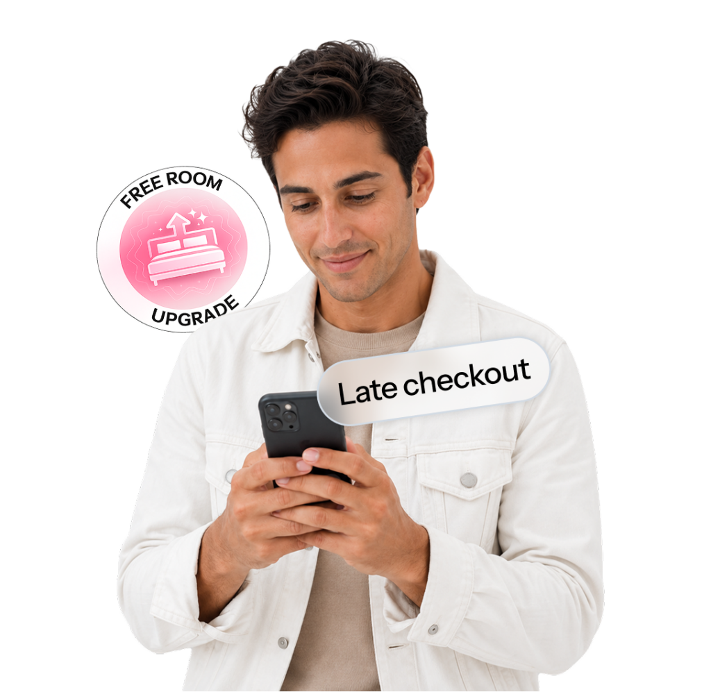Travel vertical photo of a person holding a phone, representing property and field teams.